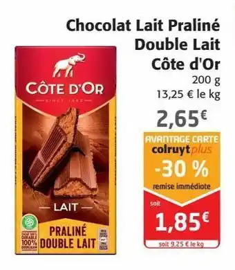 Colruyt Chocolat lait praliné double lait côte d'or offre