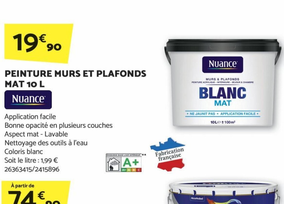 Bricomarché PEINTURE MURS ET PLAFONDS MAT 10 L offre