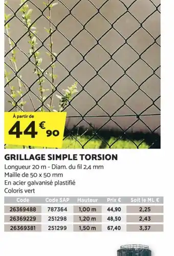 GRILLAGE SIMPLE TORSION Longueur 20 m - Diam. du fil 2,4 mm