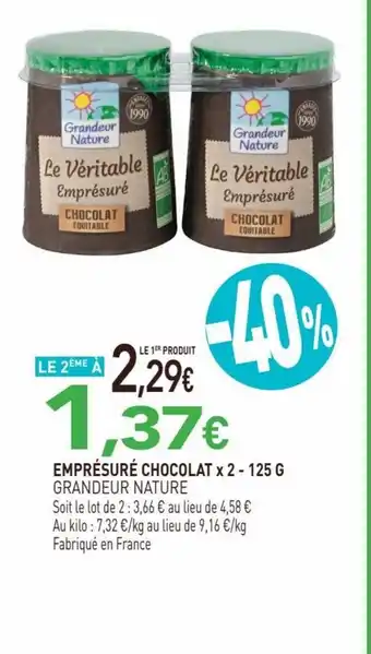 naturéO EMPRÉSURÉ CHOCOLAT x 2 - 125 G GRANDEUR NATURE offre
