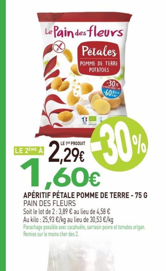 naturéO APÉRITIF PÉTALE POMME DE TERRE - 75 G PAIN DES FLEURS offre
