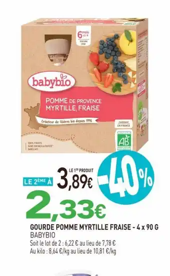naturéO GOURDE POMME MYRTILLE FRAISE - 4 x 90 G BABYBIO offre