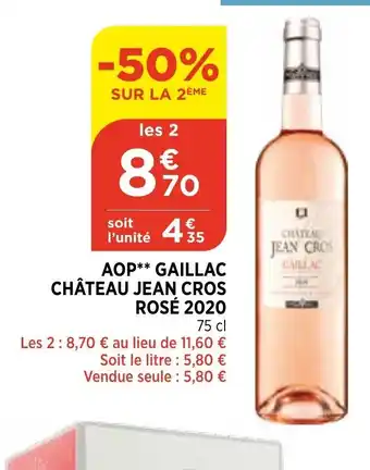 Bi1 AOP gaillac château jean cros rosé 2020 offre