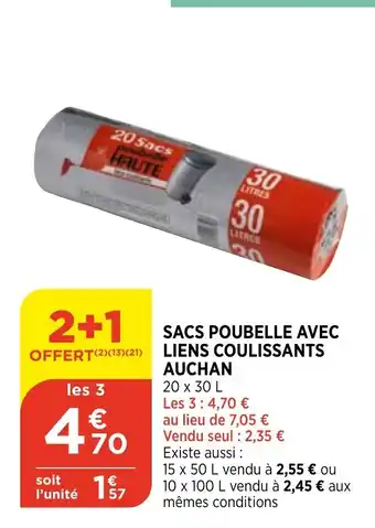 Bi1 Sacs poubelle avec liens coulissants auchan offre