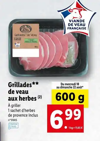 Lidl Grillades de veau aux herbes offre