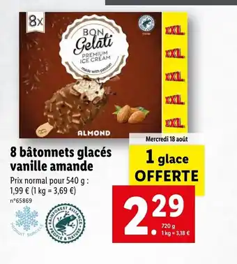 Lidl 8 Bâtonnets glacés vanille amande offre