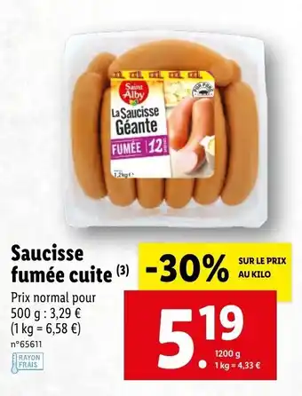 Lidl Saucisse fumé cuite offre