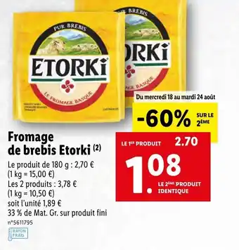 Lidl Fromage de brebis etorki offre