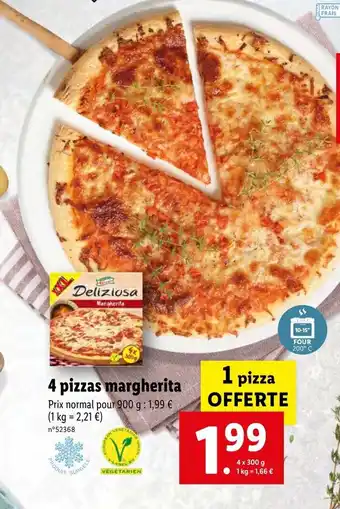 Lidl 4 Pizzas margherita offre