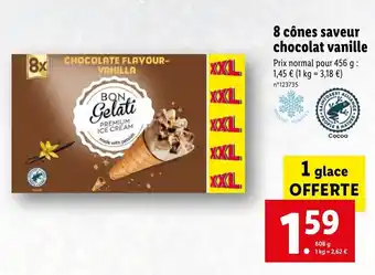 Lidl 8 Cônes saveur chocolat vanille offre