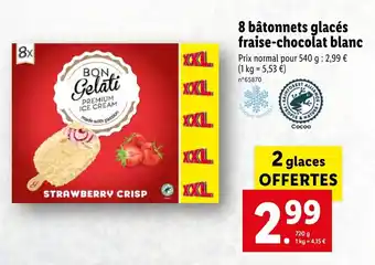Lidl 8 Bâtonnets glacés fraise-chocolat blanc offre