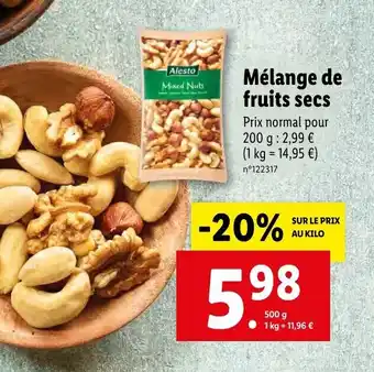 Lidl Mélange de fruits secs offre