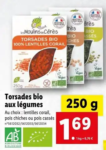 Lidl Torsades bio aux légumes offre
