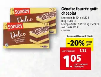 Lidl Génoise fourrée goût chocolat offre