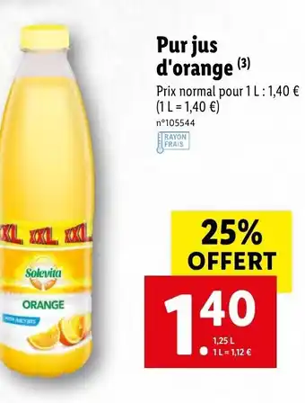 Lidl Pur jus d'orange offre