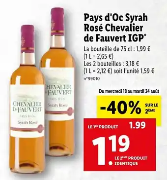 Pays d'oc syrah rosé chevalier de fauvert IGP