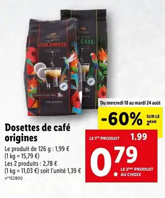 Lidl Dosettes de café origines offre