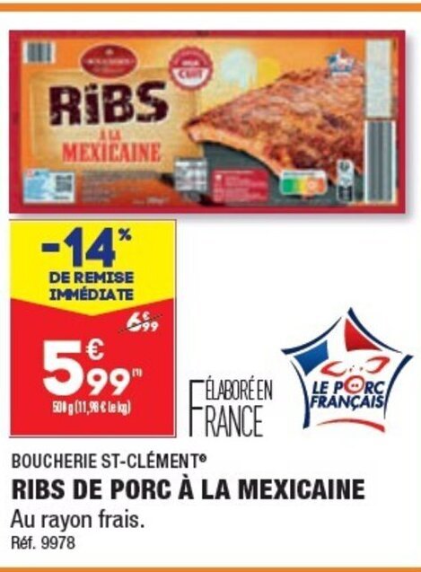 ALDI RIBS DE PORC À LA MEXICAINE Au rayon frais. Réf. 9978 offre