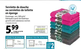 Lidl Serviette de douche ou serviettes de toilette en éponge offre