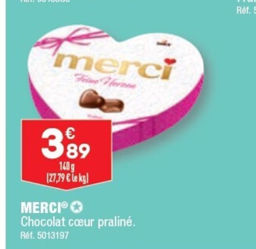 Promo MERCIⓇ Chocolat cœur praliné. chez ALDI