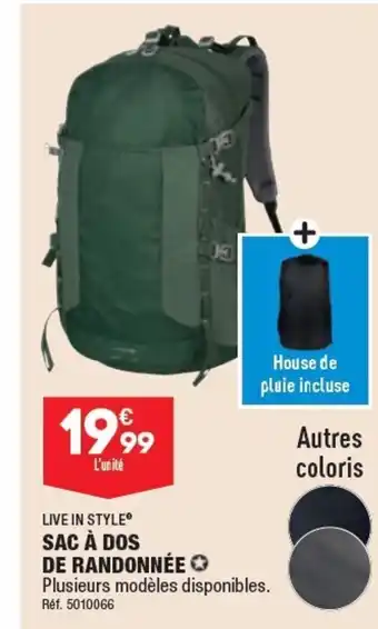 ALDI LIVE IN STYLE SAC À DOS DE RANDONNÉE offre