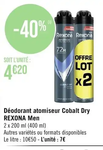 Géant Casino Déodorant atomiseur Cobalt Dry REXONA Men offre