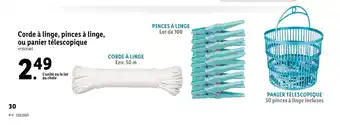 Lidl Corde à Linge, Pinces à Linge, Ou Panier Telescopique offre