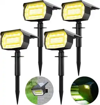 Lot de 4 spot solaire exterieur, 72 led lampe solaire exterieur etanche ip67 lumiere solaire exterieur, réglable avec 3 mo...