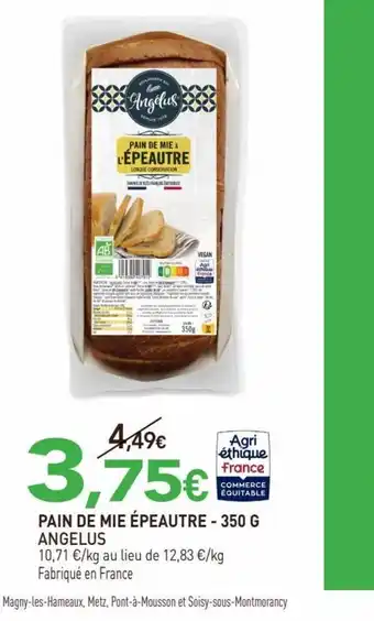 naturéO PAIN DE MIE ÉPEAUTRE - 350 G ANGELUS offre