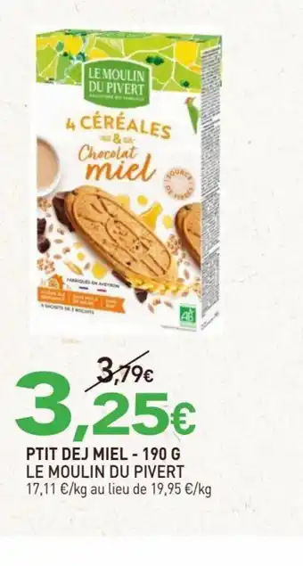 naturéO PTIT DEJ MIEL - 190 G LE MOULIN DU PIVERT 17,11 €/kg au lieu de 19,95 €/kg offre
