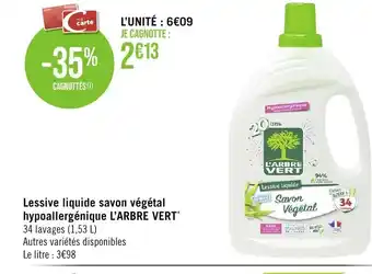Géant Casino Lessive liquide savon végétal hypoallergénique L'ARBRE VERT* offre