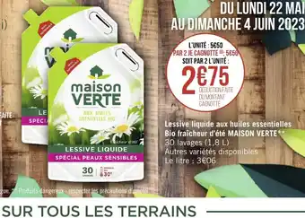 Géant Casino Lessive liquide aux huiles essentielles Bio fraîcheur d'été MAISON VERTE offre