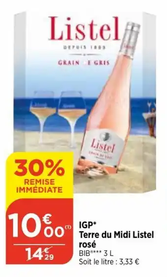 Bi1 IGP* Terre du Midi Listel rosé BIB**** 3 L offre