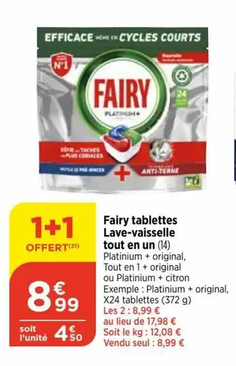 Bi1 Fairy tablettes Lave-vaisselle tout en un (14) offre