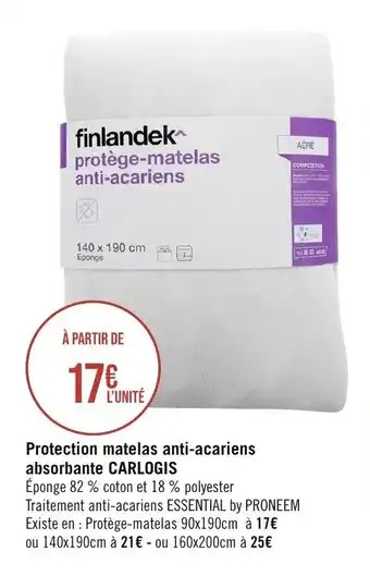 Géant Casino Protection matelas anti-acariens absorbante CARLOGIS offre