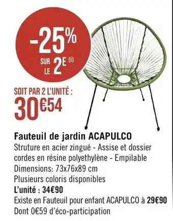 Géant Casino Fauteuil de jardin ACAPULCO offre