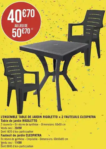 L'ENSEMBLE TABLE DE JARDIN RIGOLETTO + 2 FAUTEUILS CLEOPATRA Table de jardin RIGOLETTO