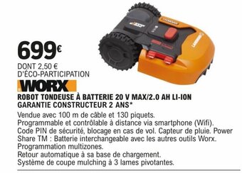 E.Leclerc Brico ROBOT TONDEUSE À BATTERIE 20 V MAX/2.0 AH LI-ION GARANTIE CONSTRUCTEUR 2 ANS* offre