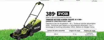 E.Leclerc Brico TONDEUSE BATTERIE HYBRIDE POUSSÉE 36 V ONE+ GARANTIE CONSTRUCTEUR 2 ANS* offre