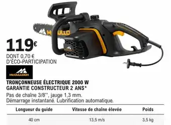 E.Leclerc Brico TRONÇONNEUSE ÉLECTRIQUE 2000 W GARANTIE CONSTRUCTEUR 2 ANS* offre