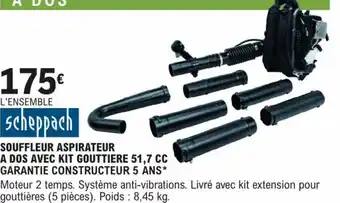 E.Leclerc Brico SOUFFLEUR ASPIRATEUR A DOS AVEC KIT GOUTTIERE 51,7 CC GARANTIE CONSTRUCTEUR 5 ANS* offre