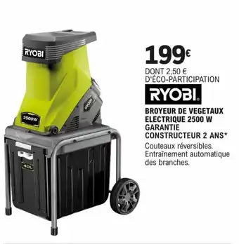 E.Leclerc Brico BROYEUR DE VEGETAUX ELECTRIQUE 2500 W GARANTIE CONSTRUCTEUR 2 ANS* offre