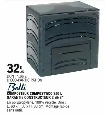E.Leclerc Brico COMPOSTEUR COMPOST'ECO 350 L GARANTIE CONSTRUCTEUR 2 ANS* offre