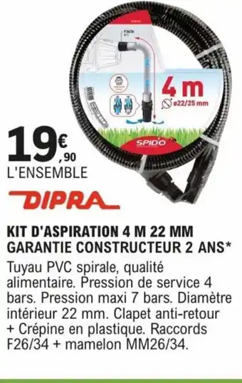 E.Leclerc Brico KIT D'ASPIRATION 4 M 22 MM GARANTIE CONSTRUCTEUR 2 ANS* offre
