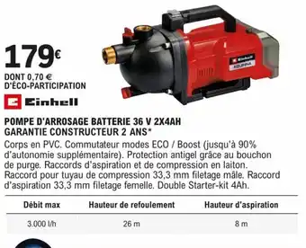 E.Leclerc Brico POMPE D'ARROSAGE BATTERIE 36 V 2X4AH GARANTIE CONSTRUCTEUR 2 ANS* offre