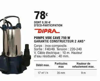 POMPE VIDE CAVE 750 W GARANTIE CONSTRUCTEUR 2 ANS* Corps: inox-composite.