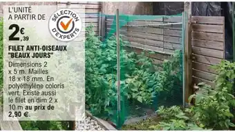 E.Leclerc Brico FILET ANTI-OISEAUX "BEAUX JOURS" offre