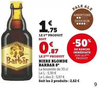 U Express Barbar biere blonde 8° offre