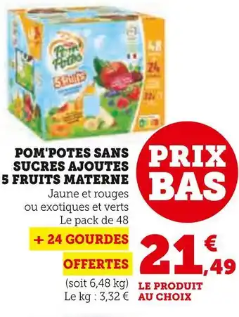 Super U Materne pom'potes sans sucres ajoutes 5 fruits offre