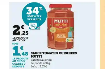 Super U Mutti sauce tomates cuisinees offre